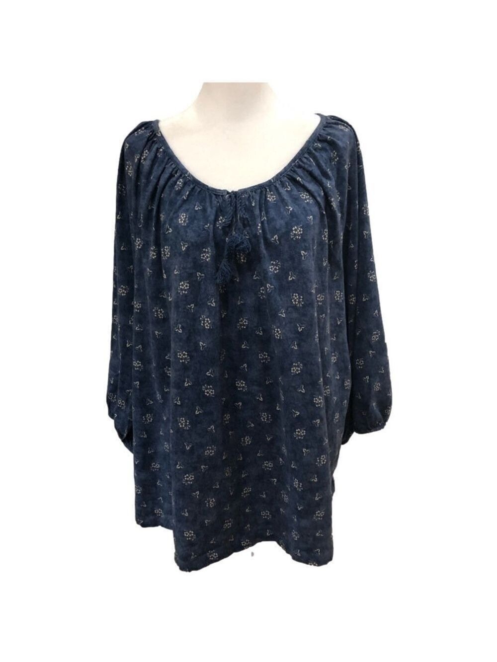 LRL Lauren Jeans Co. Ralph Lauren size 3X pullover peasant top 3/4 sleeve blue